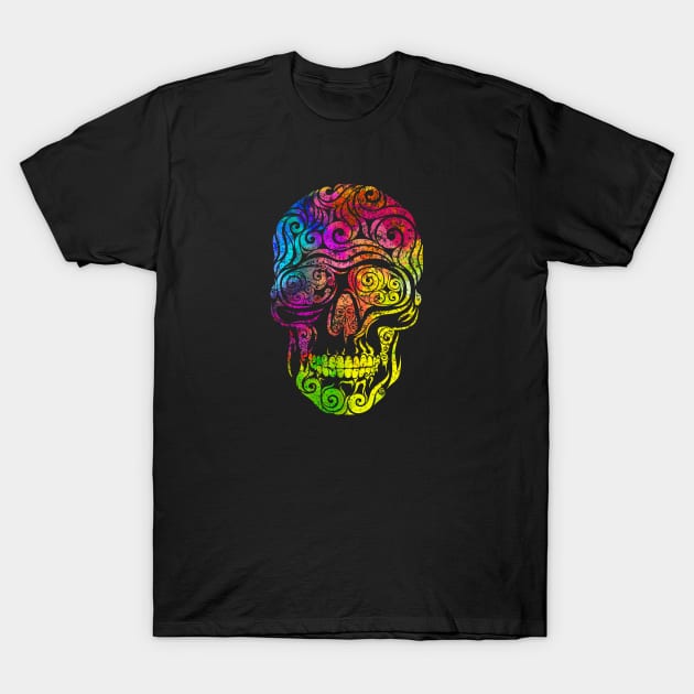 Swirly Skull (color) T-Shirt by VectorInk